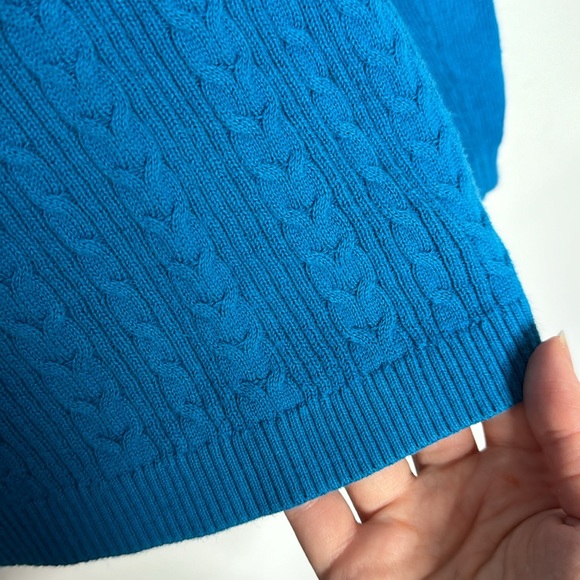 Talbots Outlet Azure Blue Cotton V-Neck Cable Knit Sweater Size S petite - Picture 7 of 9